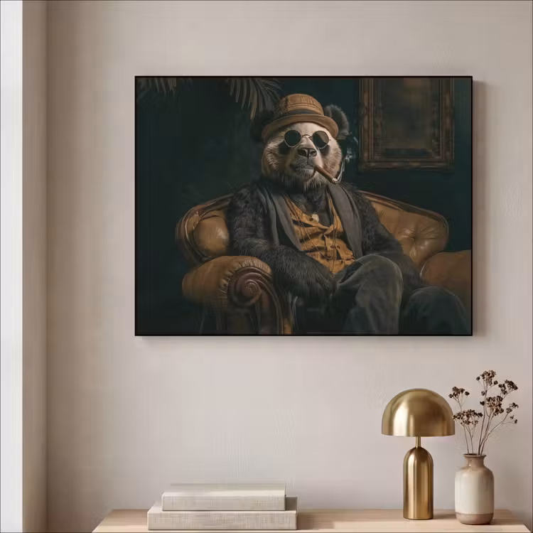 Panda - Hoed - Bril - Pak Textielframe zwart klein -sfeer2