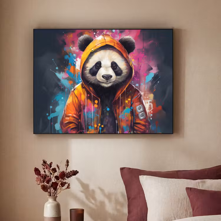 Panda - Jas - Graffiti - Oranje Textielframe zwart klein -sfeer1