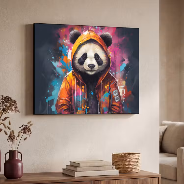 Panda - Jas - Graffiti - Oranje Textielframe zwart klein -sfeer3