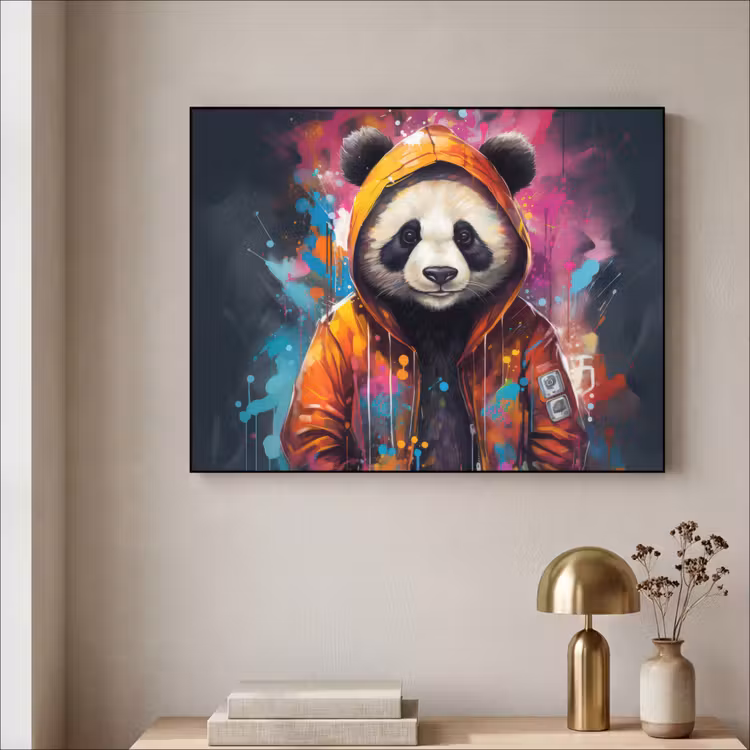 Panda - Jas - Graffiti - Oranje Textielframe zwart klein -sfeer2