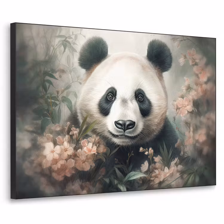 Panda - Dieren - Bloemen - Planten Textielframe zwart klein -3d