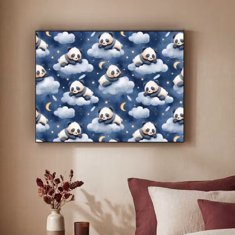 Panda's - Slapen - Blauw Textielframe zwart klein 947 -sfeer1