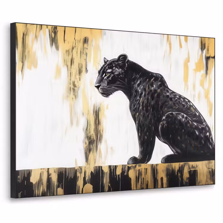 Panter - Zwart - Abstract - Goud Textielframe zwart klein -3d