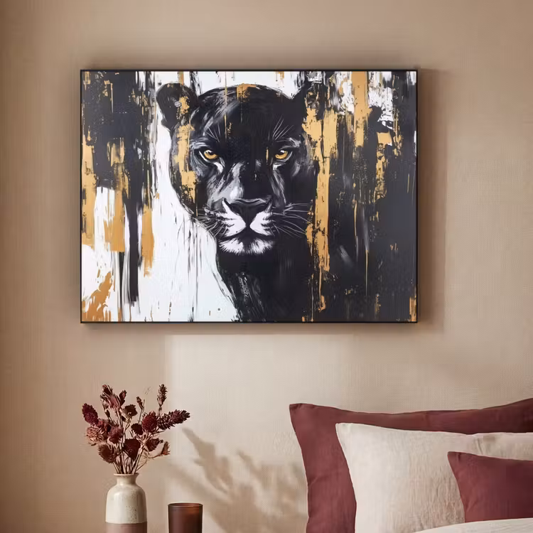 Panter - Zwart - Abstract - Verfstreken Textielframe zwart klein -sfeer1