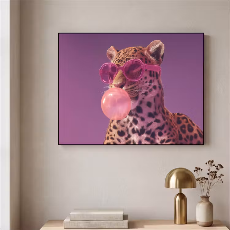 Panter - Zonnebril - Kauwgombel - Roze Textielframe zwart klein -sfeer2