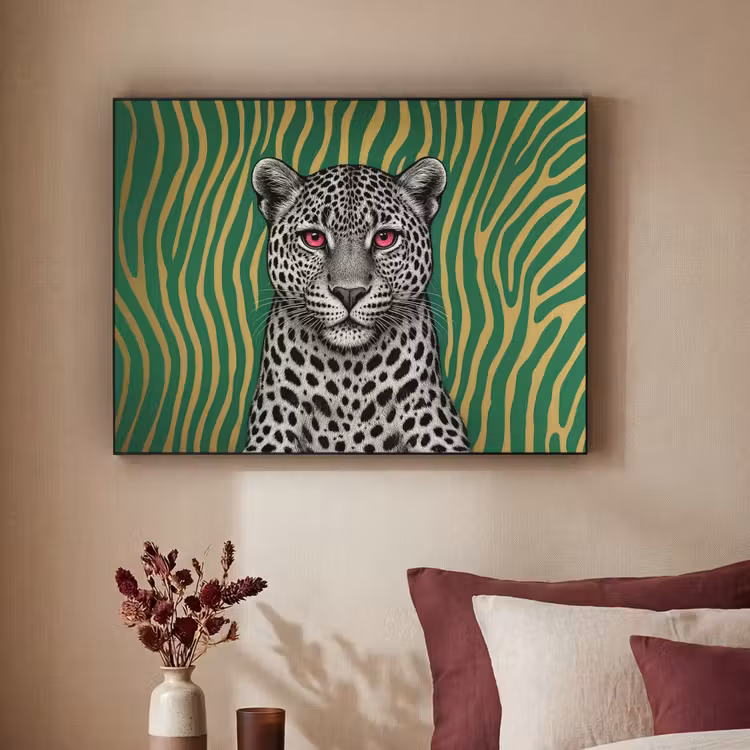 Panter - Zebrapatroon - Groen Textielframe zwart klein -sfeer1