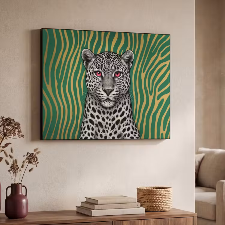 Panter - Zebrapatroon - Groen Textielframe - compleet frame klein -sfeer3
