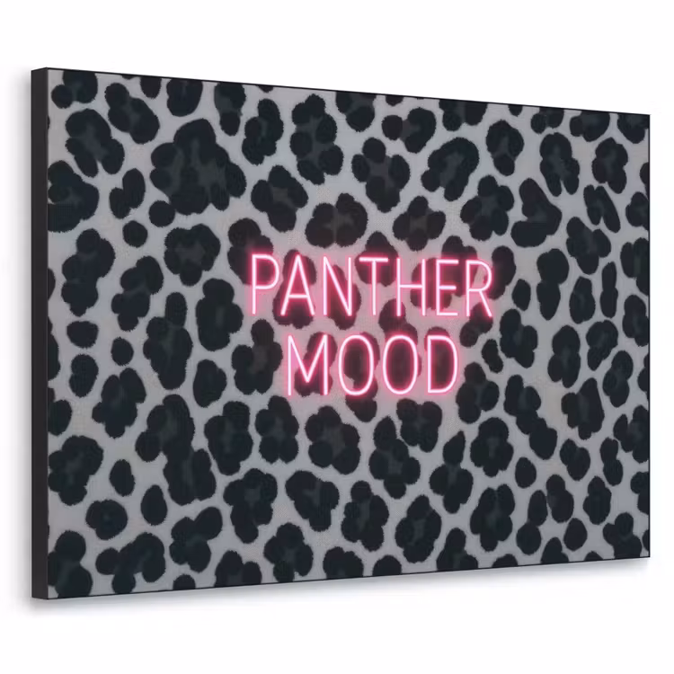 Panterprint - Zwart - Neonletters - Roze Textielframe zwart klein -3d