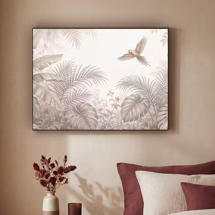 Papagaai - Jungle - Tropisch Textielframe zwart klein -sfeer1