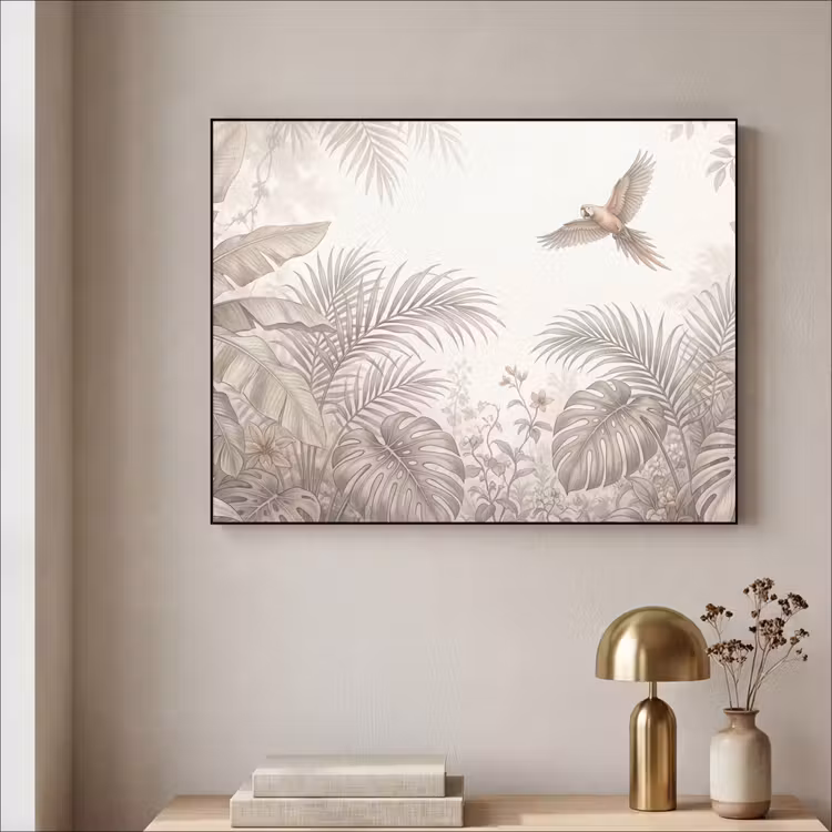 Papagaai - Jungle - Tropisch Textielframe zwart klein -sfeer2