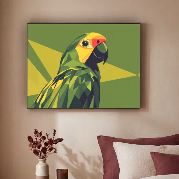 Papegaai - Groen - Snavel - Abstract Textielframe - compleet frame klein -sfeer1