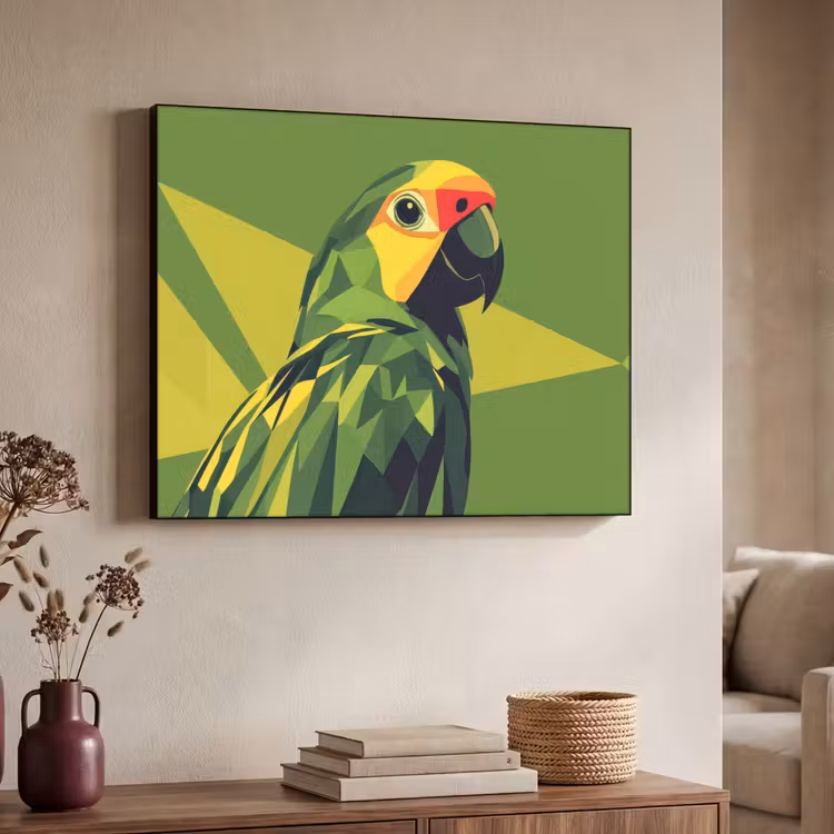 Papegaai - Groen - Snavel - Abstract Textielframe zwart klein -sfeer3