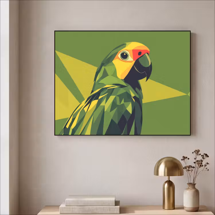 Papegaai - Groen - Snavel - Abstract Textielframe zwart klein -sfeer2
