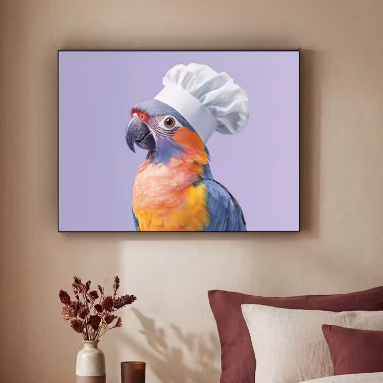 Papegaai - Koksmuts - Paars - Cute Textielframe - compleet frame klein -sfeer1