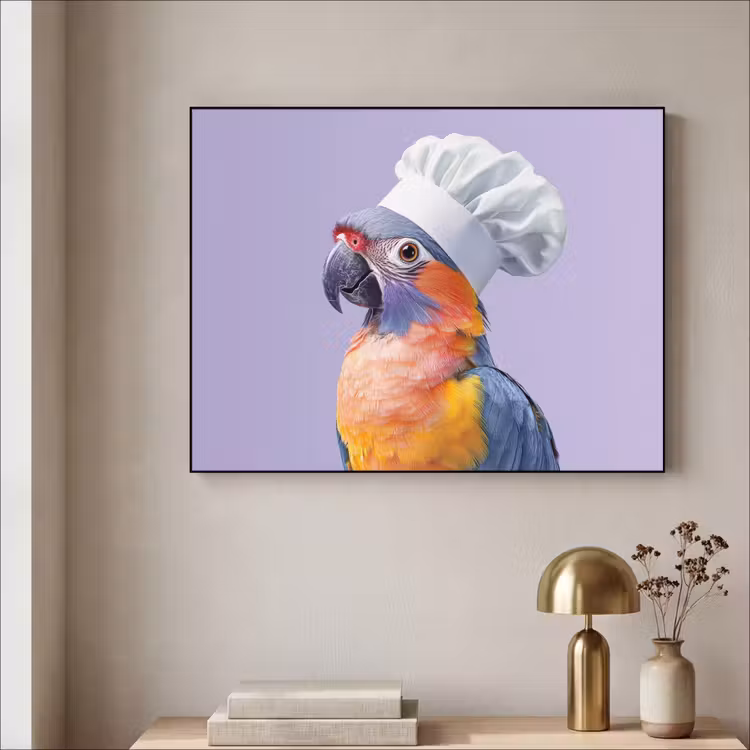 Papegaai - Koksmuts - Paars - Cute Textielframe zwart klein -sfeer2