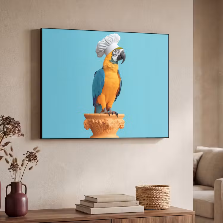 Papegaai - Koksmuts - Grappig - Vogel Textielframe zwart klein -sfeer3