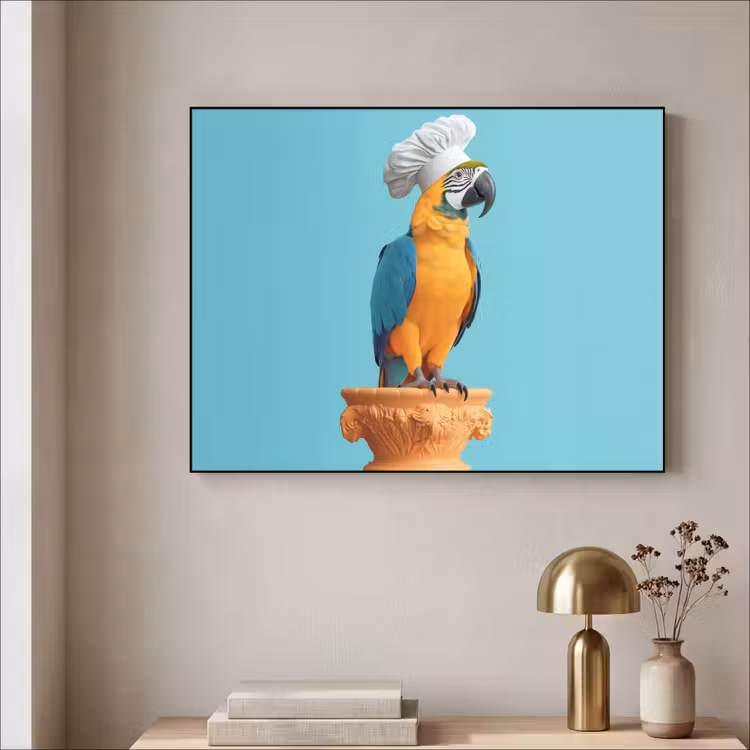 Papegaai - Koksmuts - Grappig - Vogel Textielframe - compleet frame klein -sfeer2
