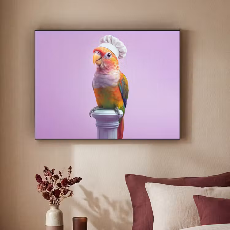 Papegaai - Koksmuts - Pilaar - Vogel Textielframe - compleet frame klein -sfeer1
