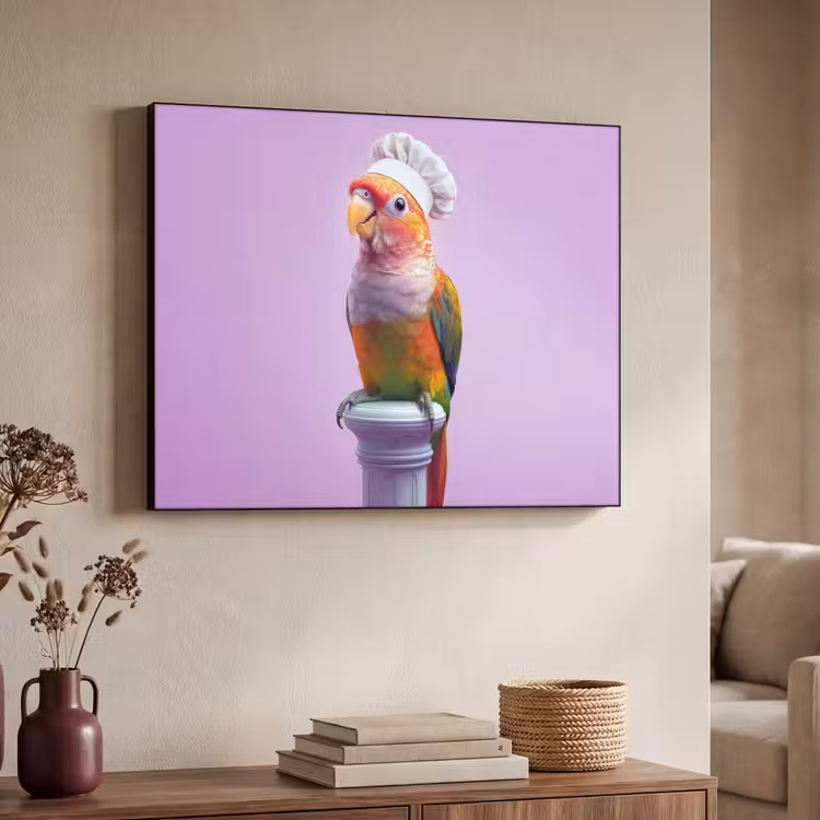 Papegaai - Koksmuts - Pilaar - Vogel Textielframe zwart klein -sfeer3