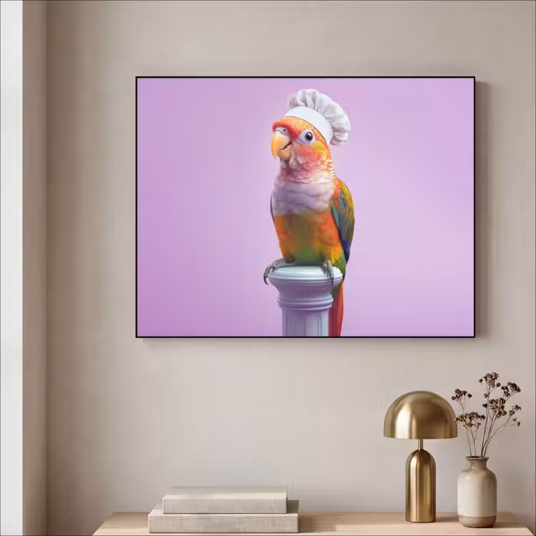 Papegaai - Koksmuts - Pilaar - Vogel Textielframe zwart klein -sfeer2