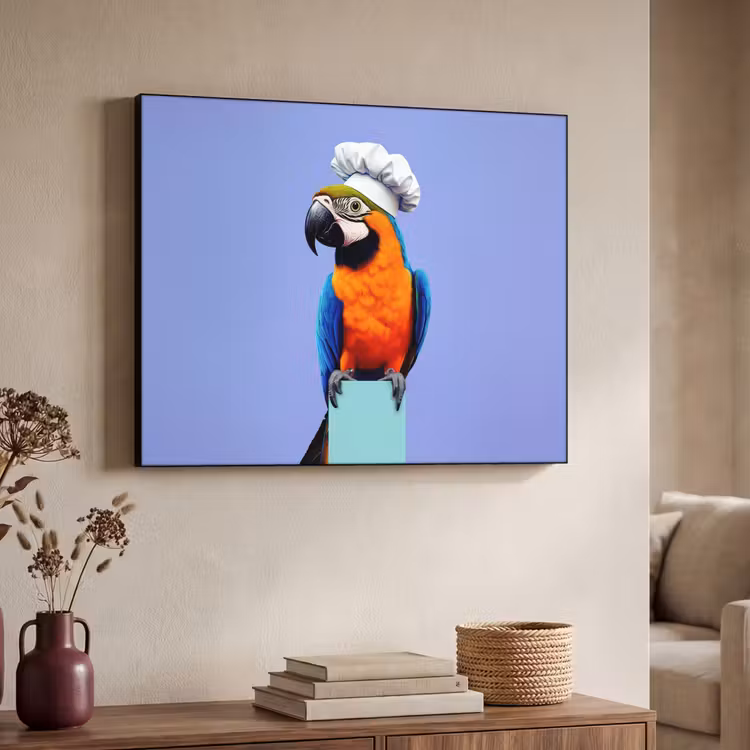 Papegaai - Koksmuts - Vogel - Leuk Textielframe zwart klein -sfeer3