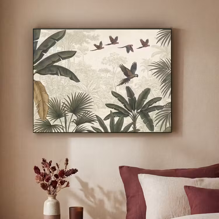 Papagaaien - Jungle - Tropisch - Green Textielframe zwart klein -sfeer1