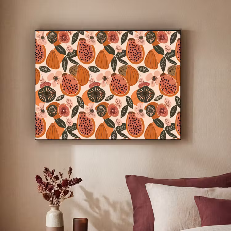 Papaja - Bloesem - Oranje Textielframe zwart klein 947 -sfeer1