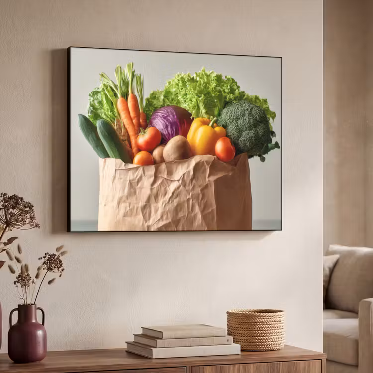 Papieren - Boodschappen - Groente - Kleurrijk Textielframe zwart klein -sfeer3