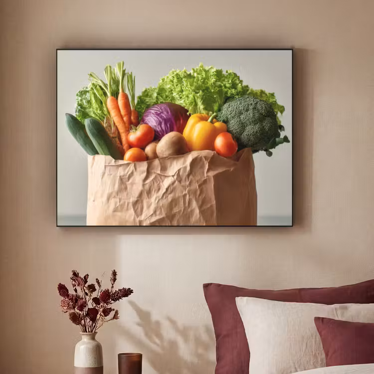 Papieren - Boodschappen - Groente - Kleurrijk Textielframe zwart klein -sfeer1