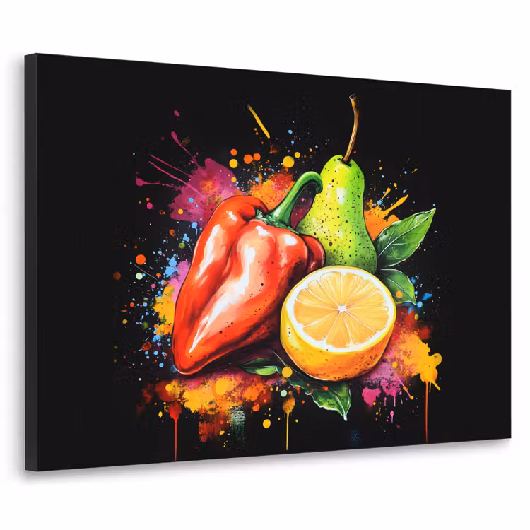 Paprika - Peer - Citroen - Graffiti - Verf - Abstract Textielframe zwart klein -3d