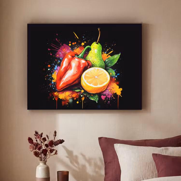 Paprika - Peer - Citroen - Graffiti - Verf - Abstract Textielframe - compleet frame klein -sfeer1