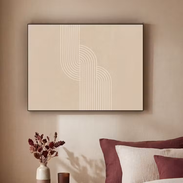 Parallelle lijnen - Lichte textuur - Beige Textielframe - compleet frame klein -sfeer1