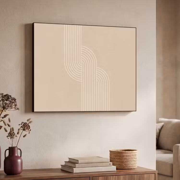 Parallelle lijnen - Lichte textuur - Beige Textielframe zwart klein -sfeer3
