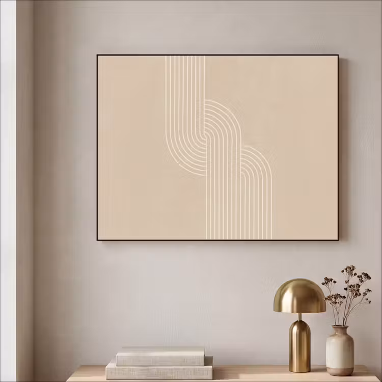 Parallelle lijnen - Lichte textuur - Beige Textielframe zwart klein -sfeer2