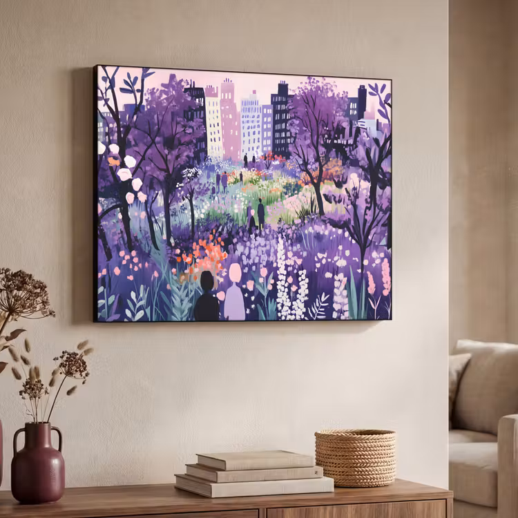 Park - Bomen - Bloemen - Gebouwen Textielframe zwart klein -sfeer3
