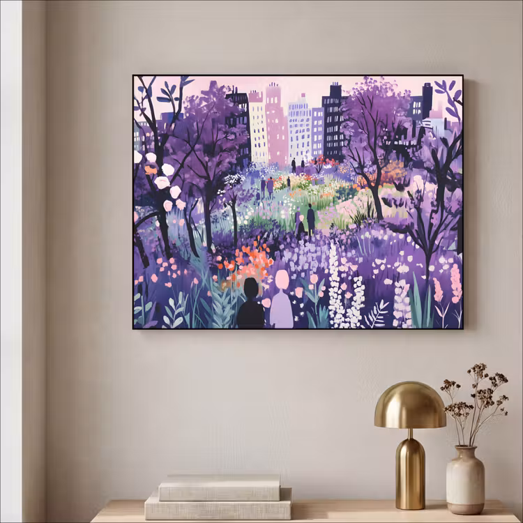 Park - Bomen - Bloemen - Gebouwen Textielframe zwart klein -sfeer2