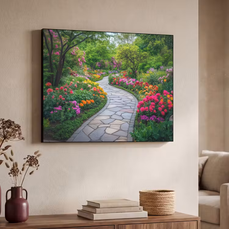 Park - Bloemen - Tuin Textielframe zwart klein -sfeer3