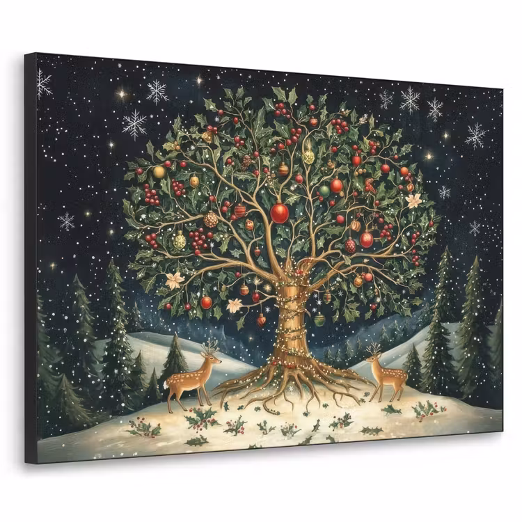 Feestboom - Winterhemel - Kleurrijk Textielframe zwart klein -3d