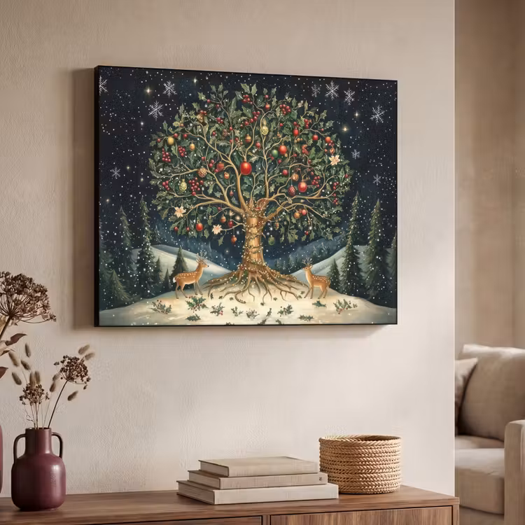 Feestboom - Winterhemel - Kleurrijk Textielframe - compleet frame klein -sfeer3