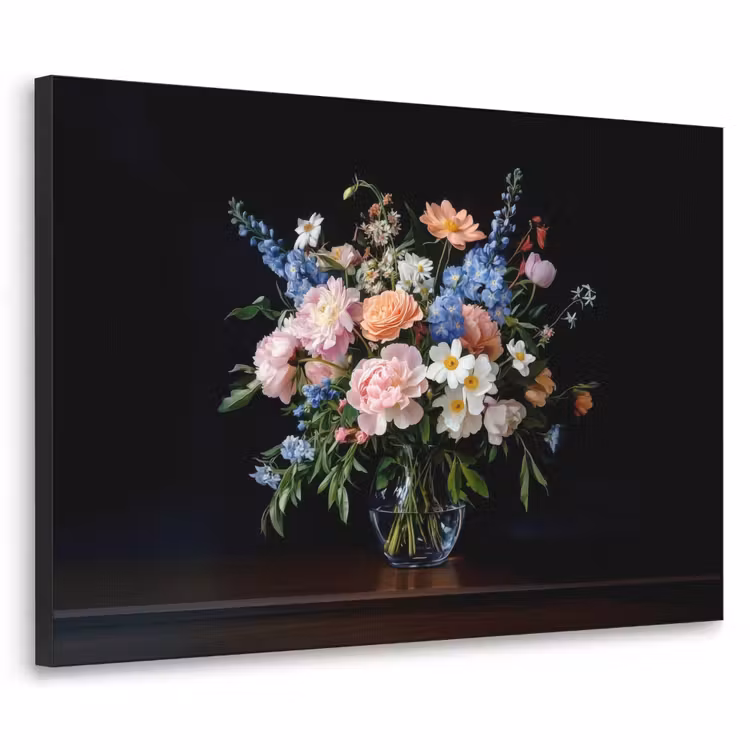 Pastel - Bloemen - Glazen - Vaas Textielframe zwart klein -3d