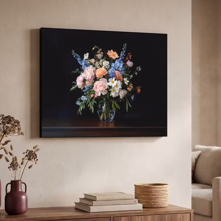 Pastel - Bloemen - Glazen - Vaas Textielframe - compleet frame klein -sfeer3