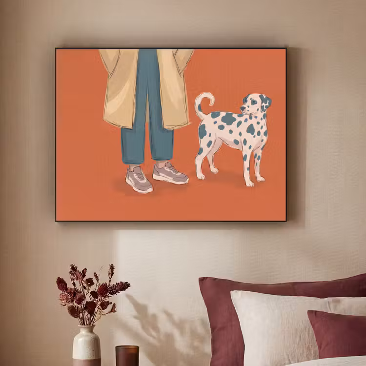 Persoon - Hond - Dieren - Illustratie - Modern Textielframe zwart klein -sfeer1