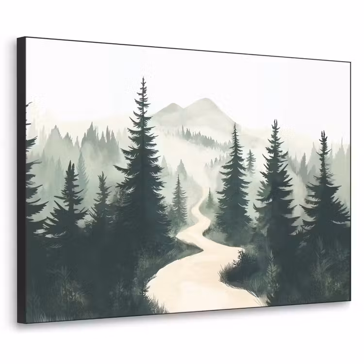 Pad - Bomen - Bos - Illustratie Textielframe zwart klein -3d