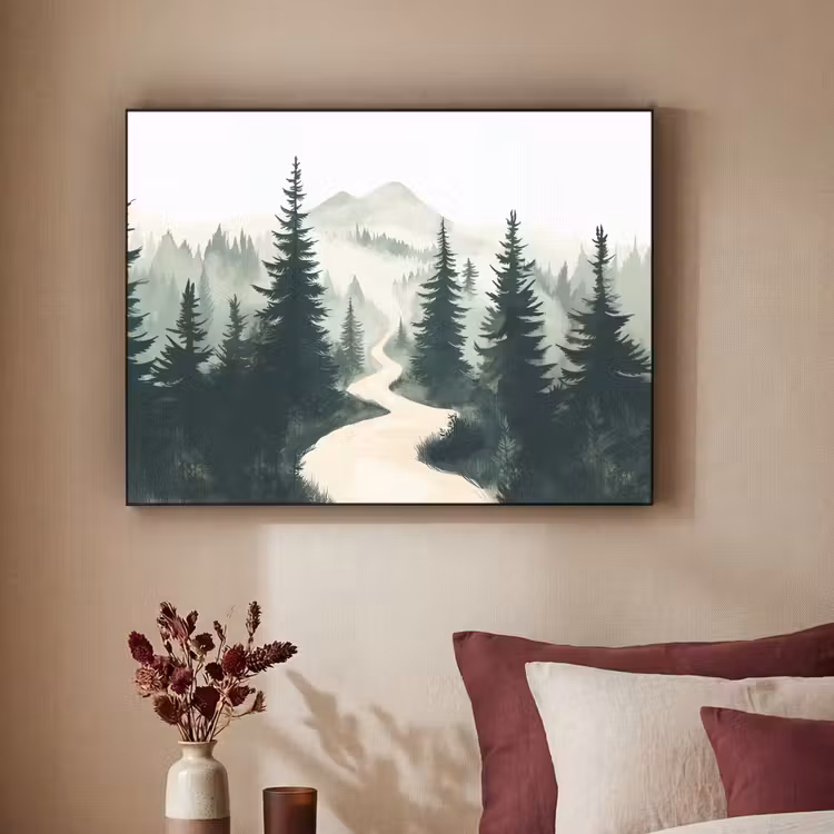 Pad - Bomen - Bos - Illustratie Textielframe - compleet frame klein -sfeer1