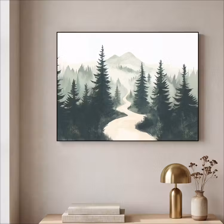 Pad - Bomen - Bos - Illustratie Textielframe zwart klein -sfeer2