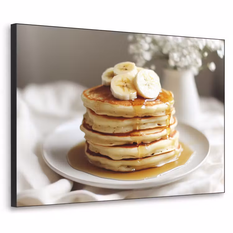 Pannenkoeken - Banaan - Siroop - Wit - Beige Textielframe zwart klein -3d