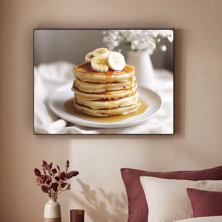 Pannenkoeken - Banaan - Siroop - Wit - Beige Textielframe - compleet frame klein -sfeer1