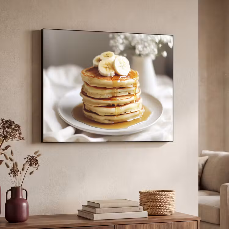 Pannenkoeken - Banaan - Siroop - Wit - Beige Textielframe zwart klein -sfeer3