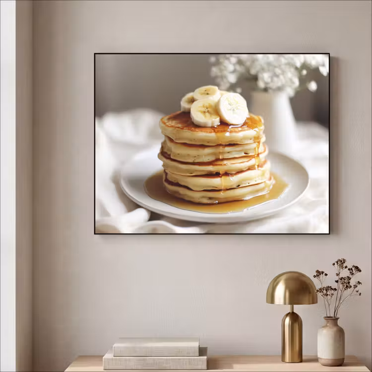 Pannenkoeken - Banaan - Siroop - Wit - Beige Textielframe zwart klein -sfeer2