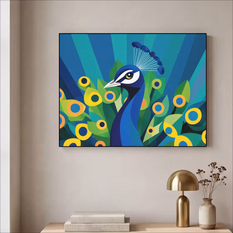 Pauw - Cirkels - Blauw Textielframe zwart klein -sfeer2